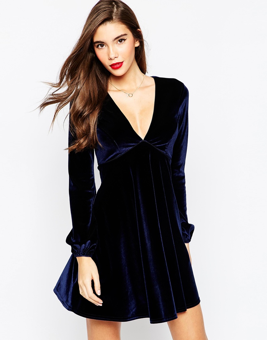 ASOS Velvet Skater Dress With Bell Sleeve and Piping | Bewitching Bohemian Fall Style