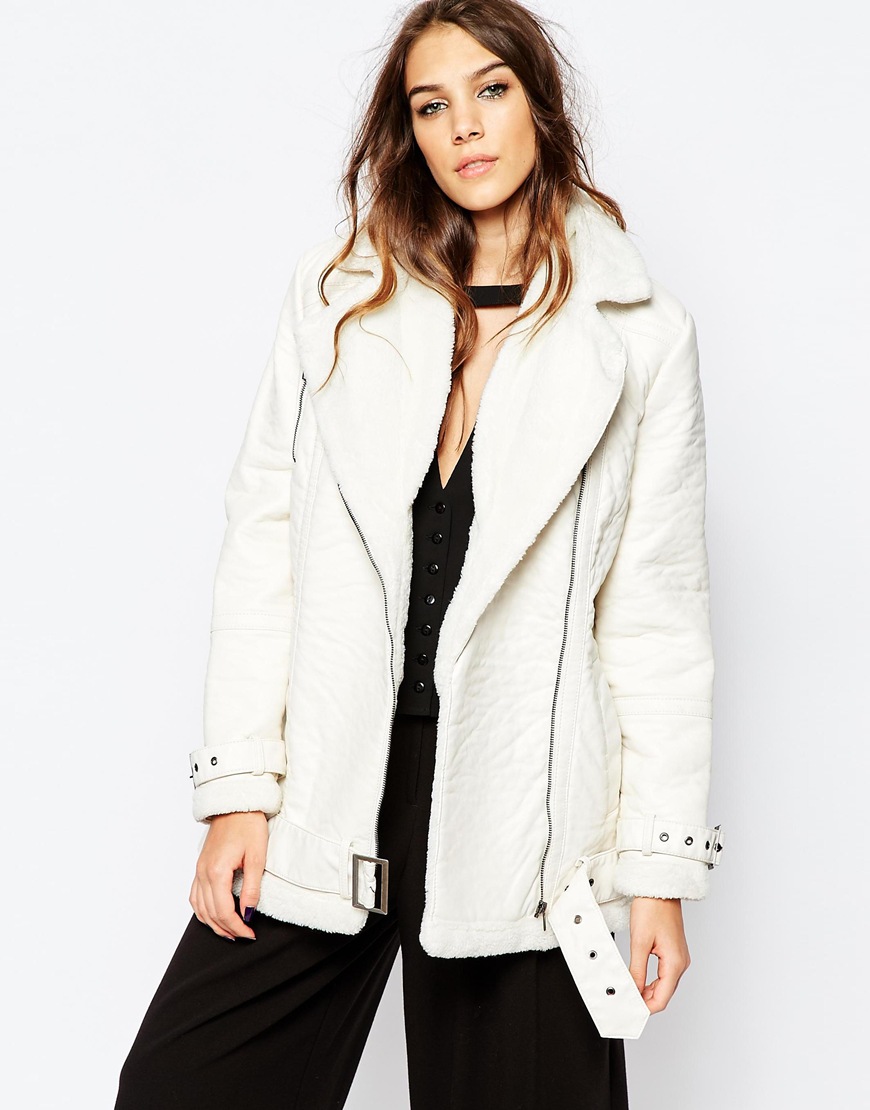 Shearling Biker Jackets - Neon Rose Oversized Borg Jacket with Shearling Collar